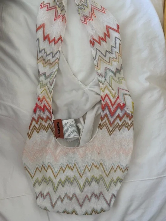 Missoni White Multi Zigzag Halter Plunge One-Piece Swimsuit - Picture 5 of 6